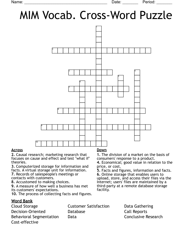MIM Vocab. Cross-Word Puzzle Crossword
