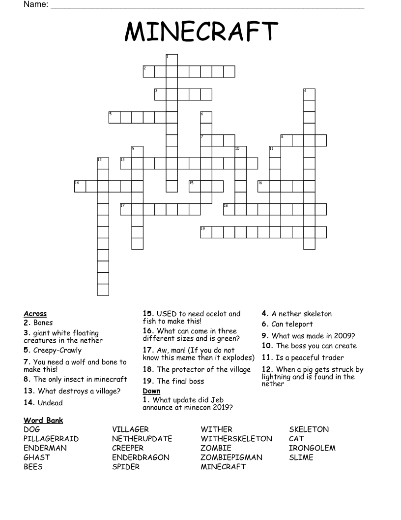 MINECRAFT Crossword