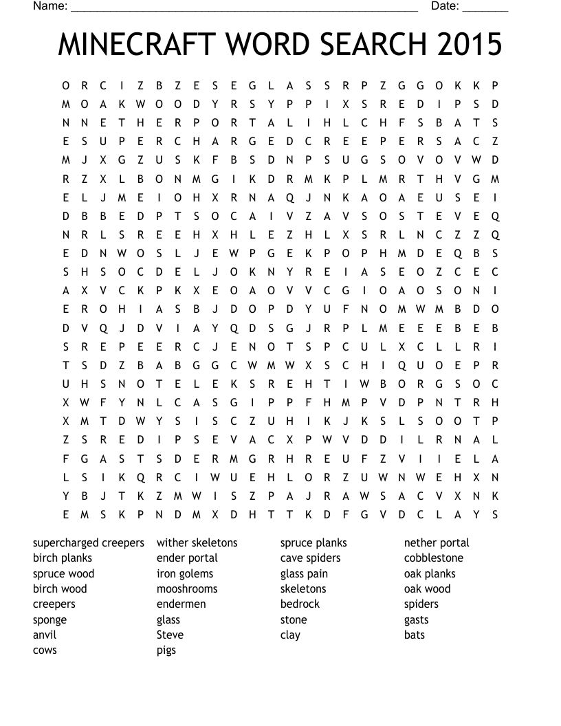 MINECRAFT WORD SEARCH 2015