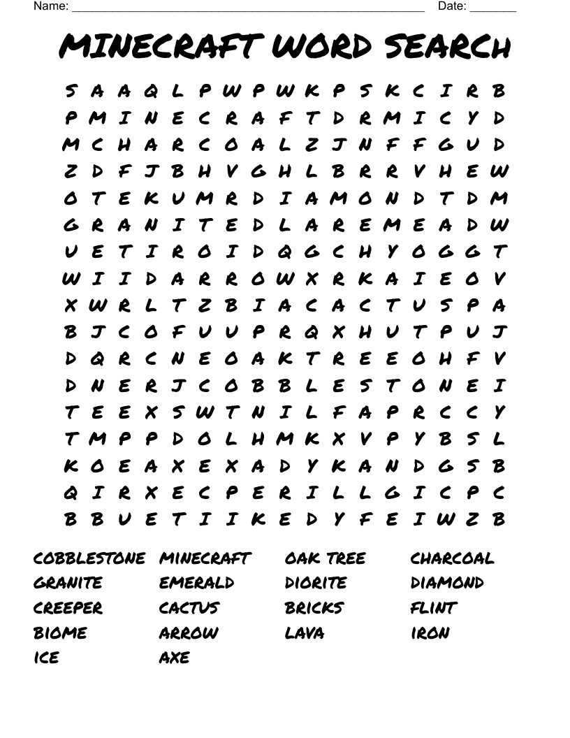 MINECRAFT WORD SEARCh