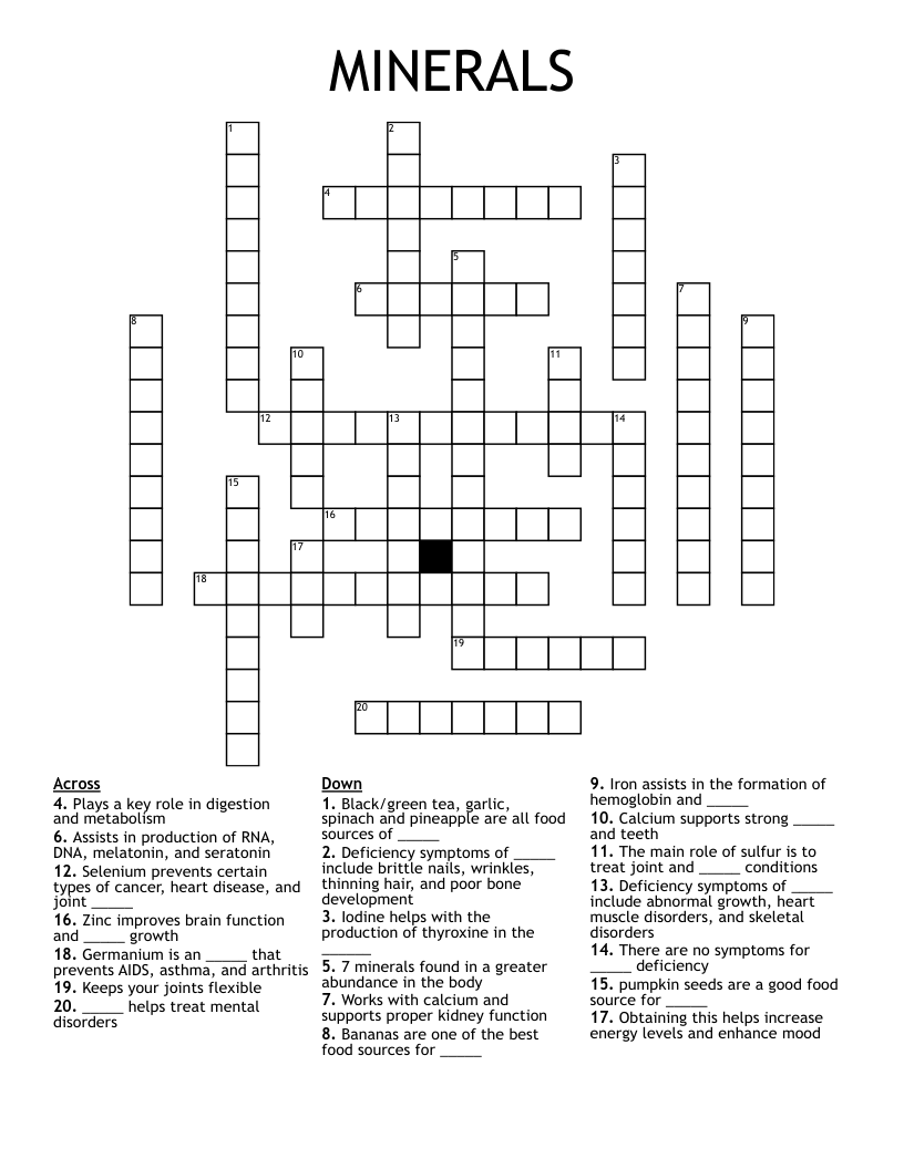 MINERALS Crossword