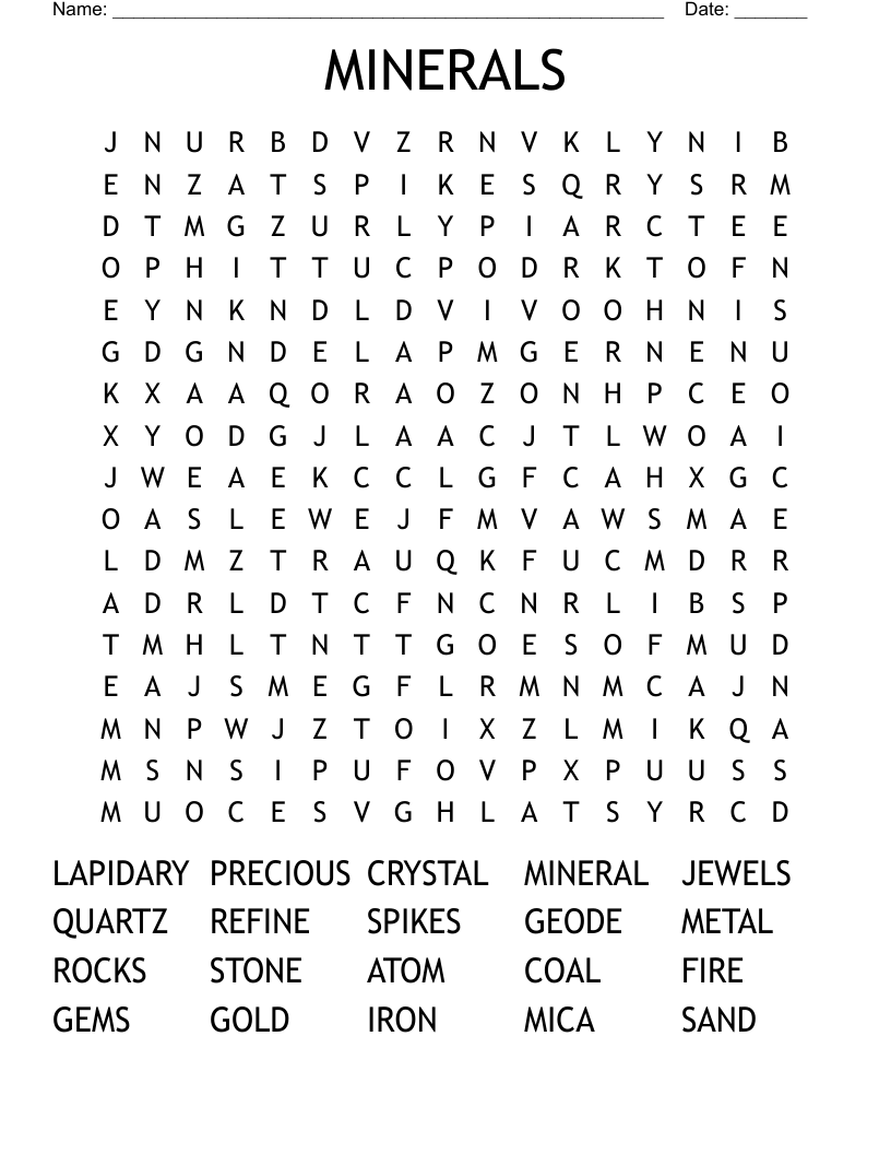 MINERALS Word Search