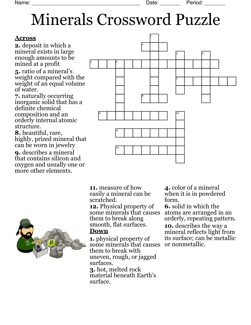 Minerals Crossword Puzzle 
