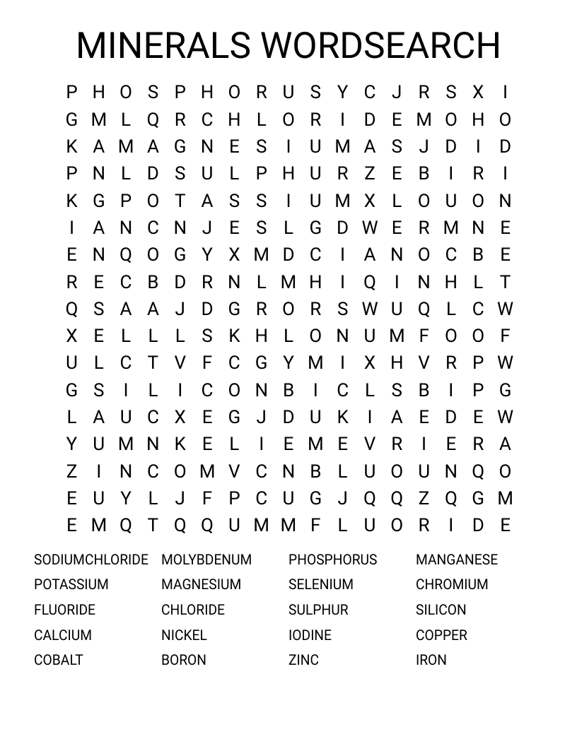 MINERALS WORDSEARCH