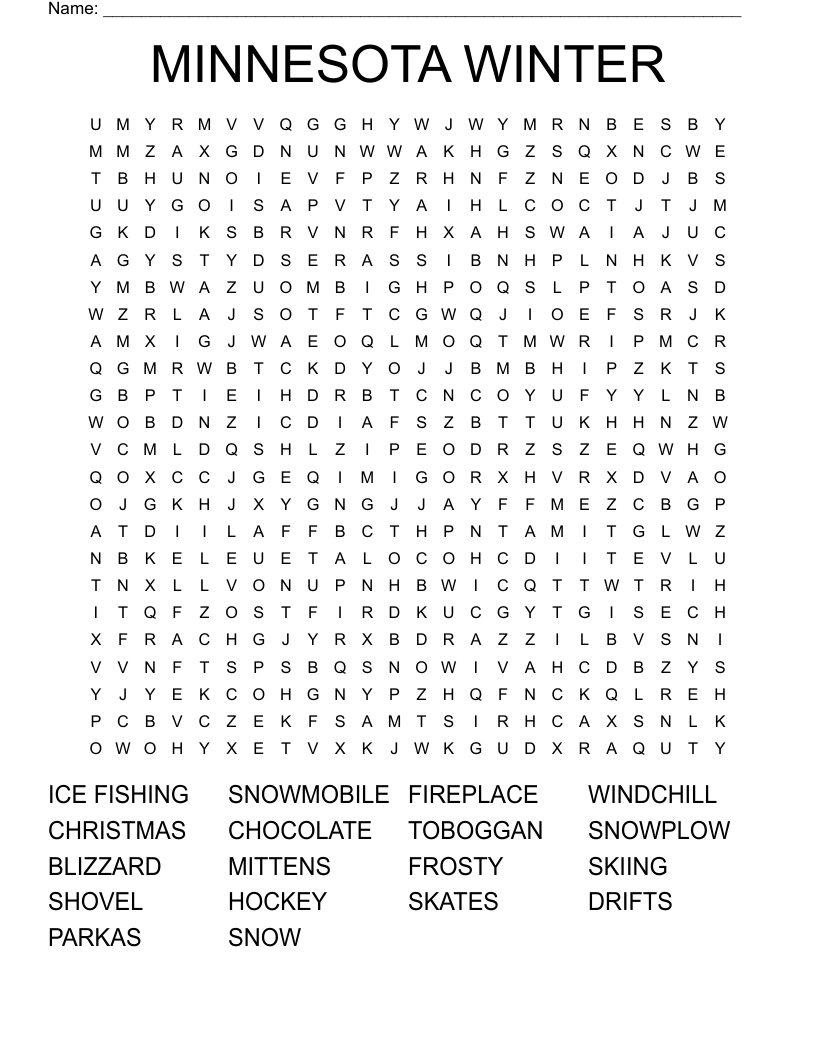 MINNESOTA WINTER Word Search