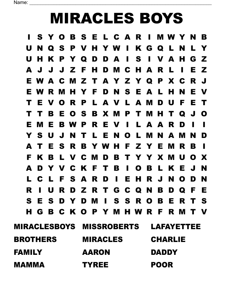MIRACLES BOYS Word Search