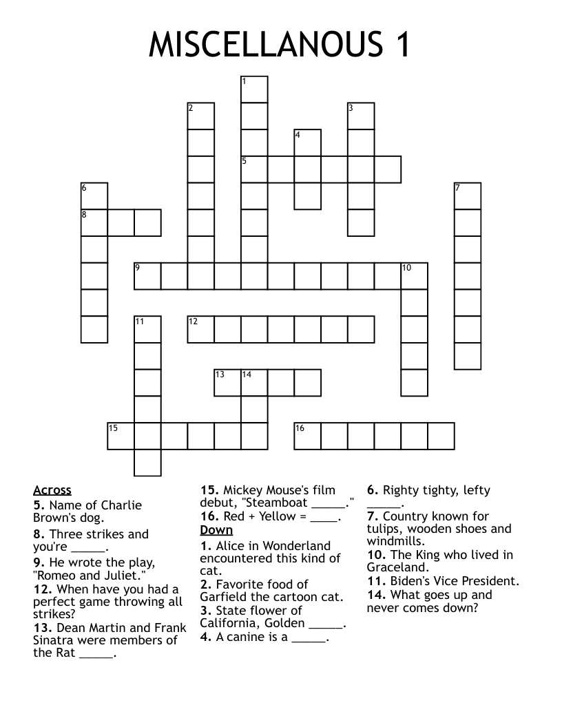 MISCELLANOUS 1 Crossword