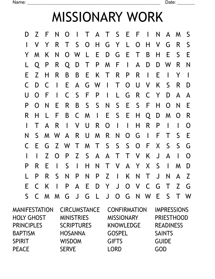 MISSIONARY WORK Word Search