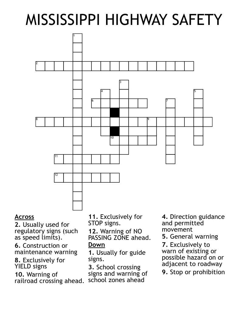 MISSISSIPPI HIGHWAY SAFETY Crossword
