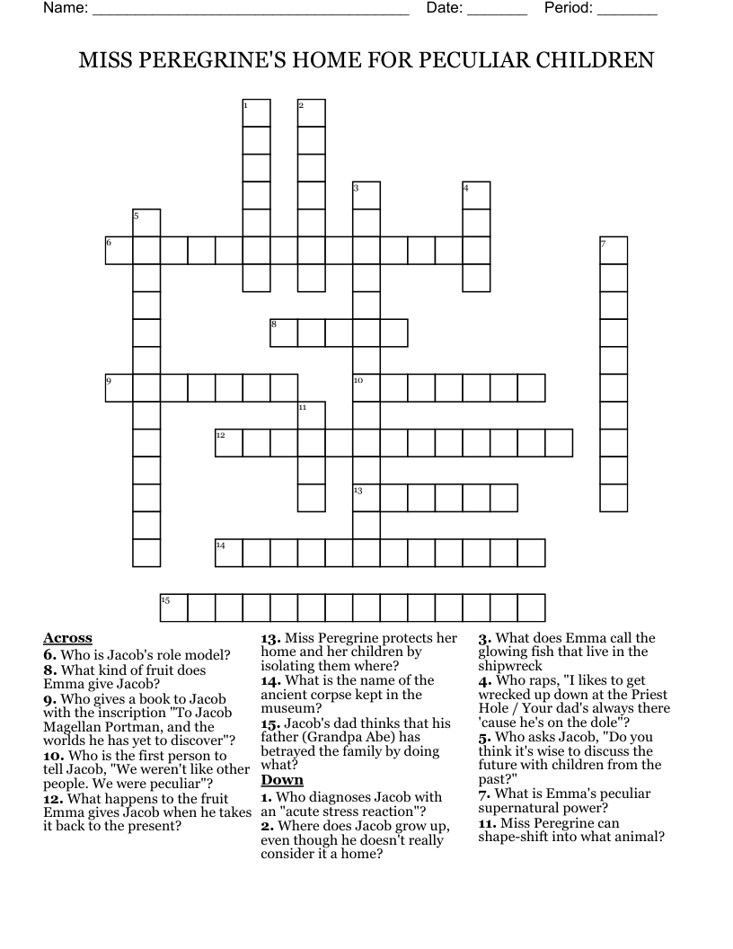 MISS PEREGRINE'S HOME FOR PECULIAR CHILDREN  Crossword