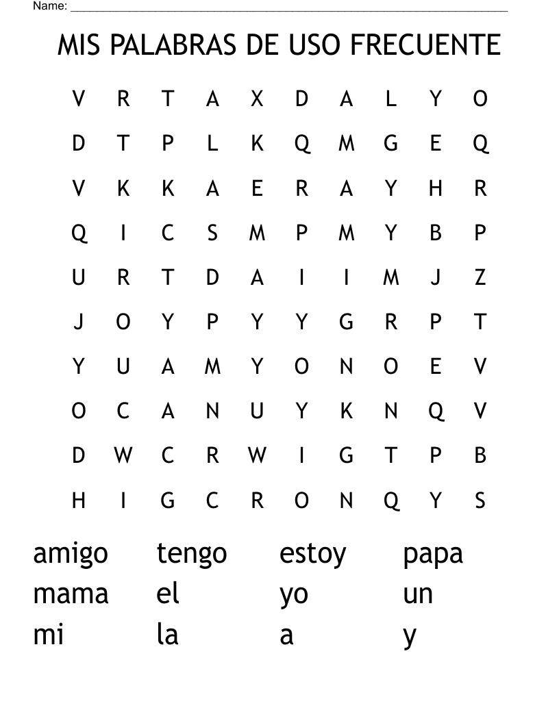 MIS PALABRAS DE USO FRECUENTE Word Search