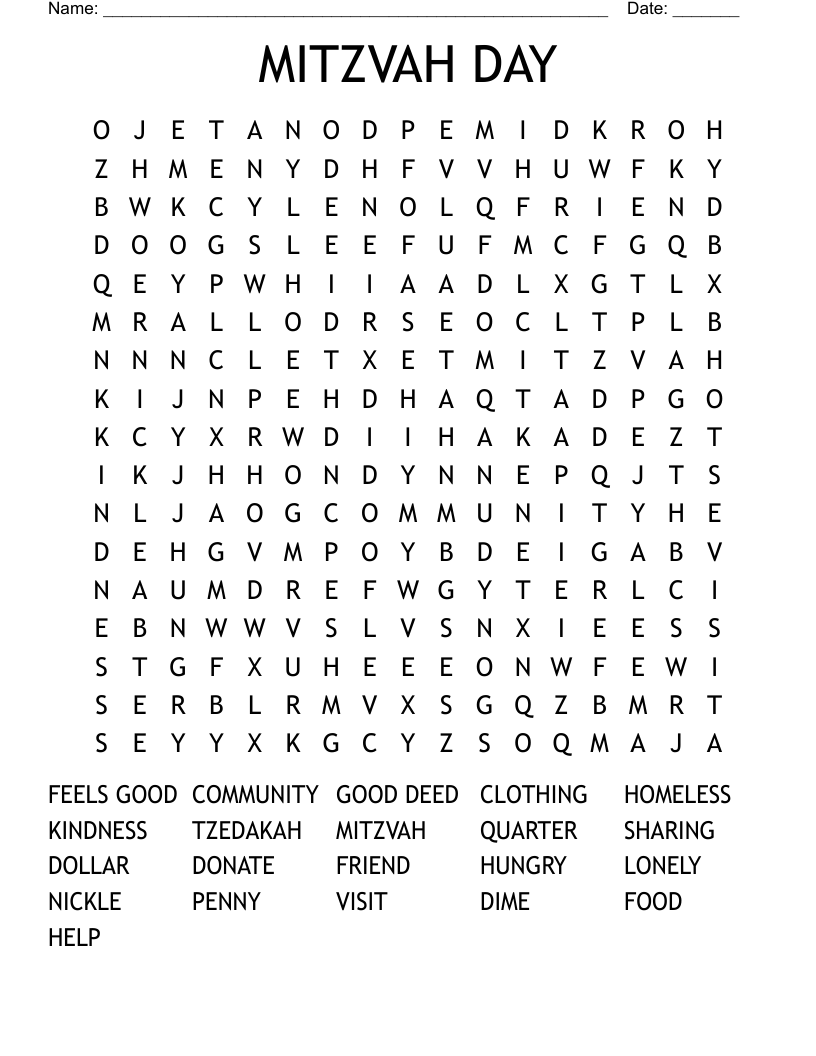 MITZVAH DAY Word Search