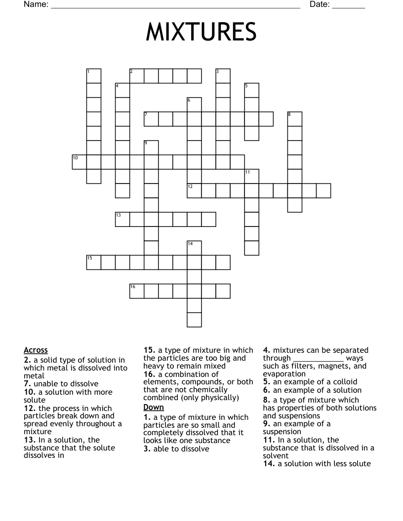 MIXTURES Crossword