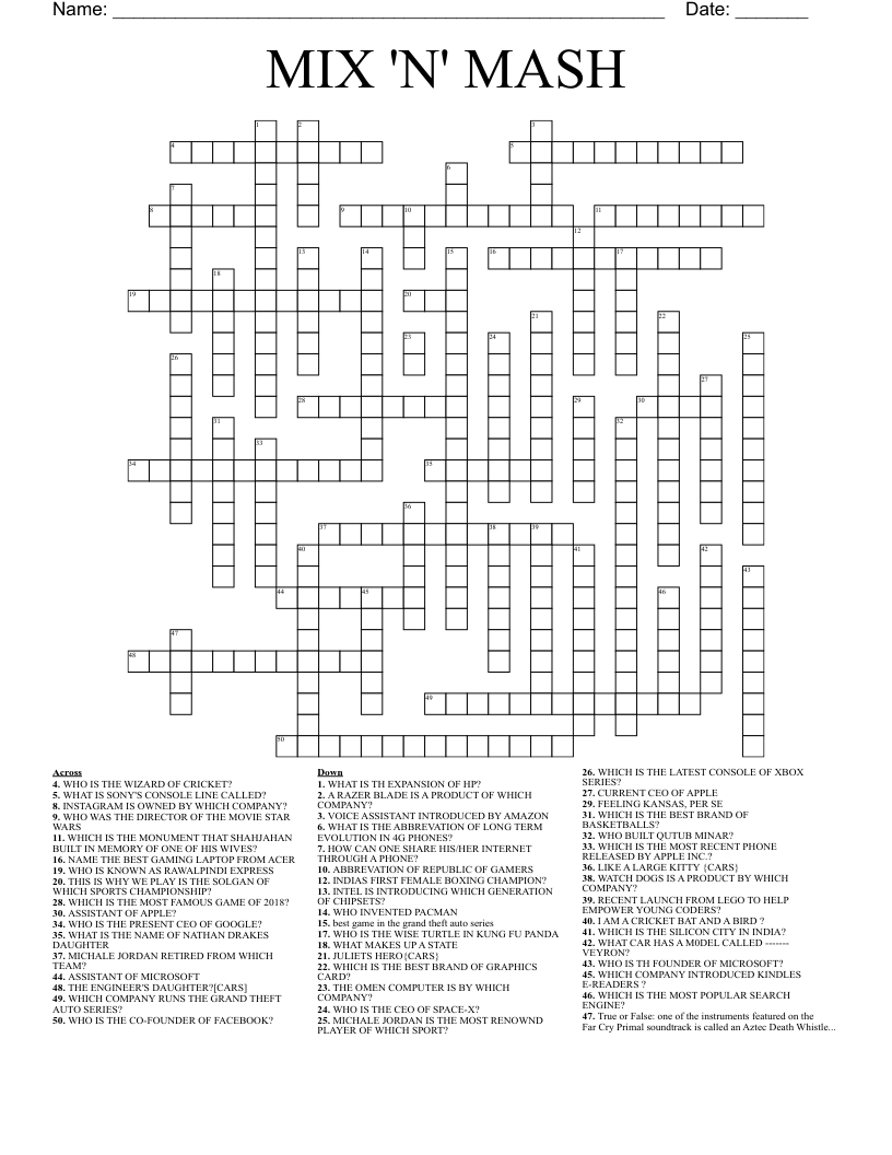 MIX 'N' MASH Crossword