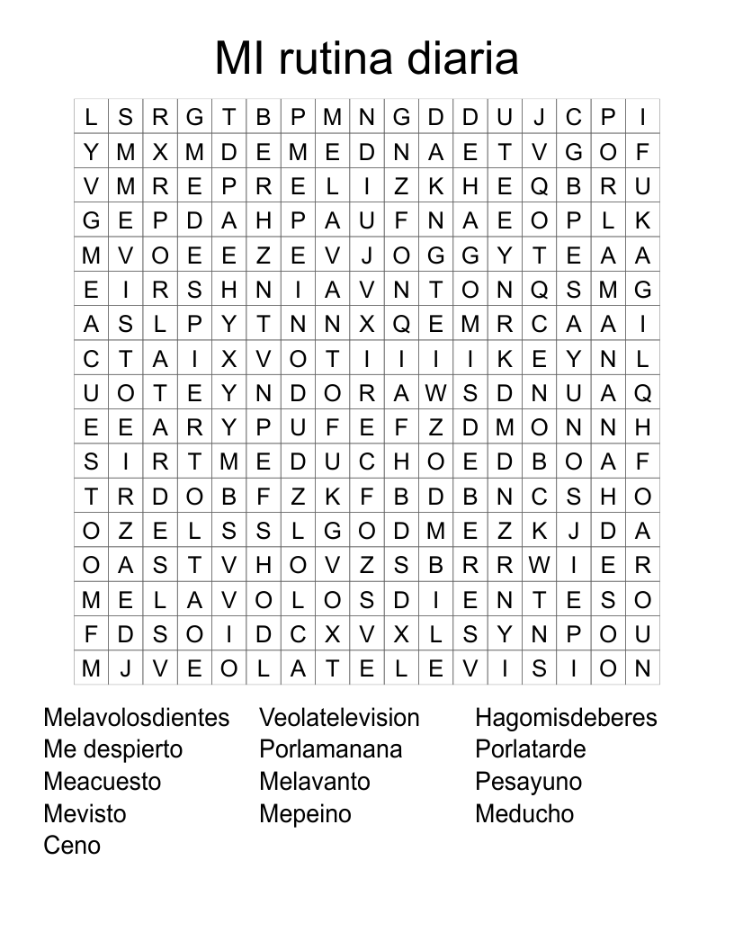 MI rutina diaria  Word Search