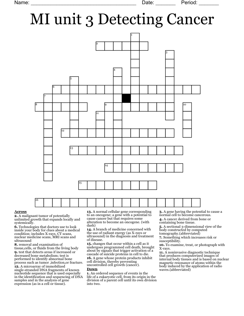 MI unit 3 Detecting Cancer Crossword
