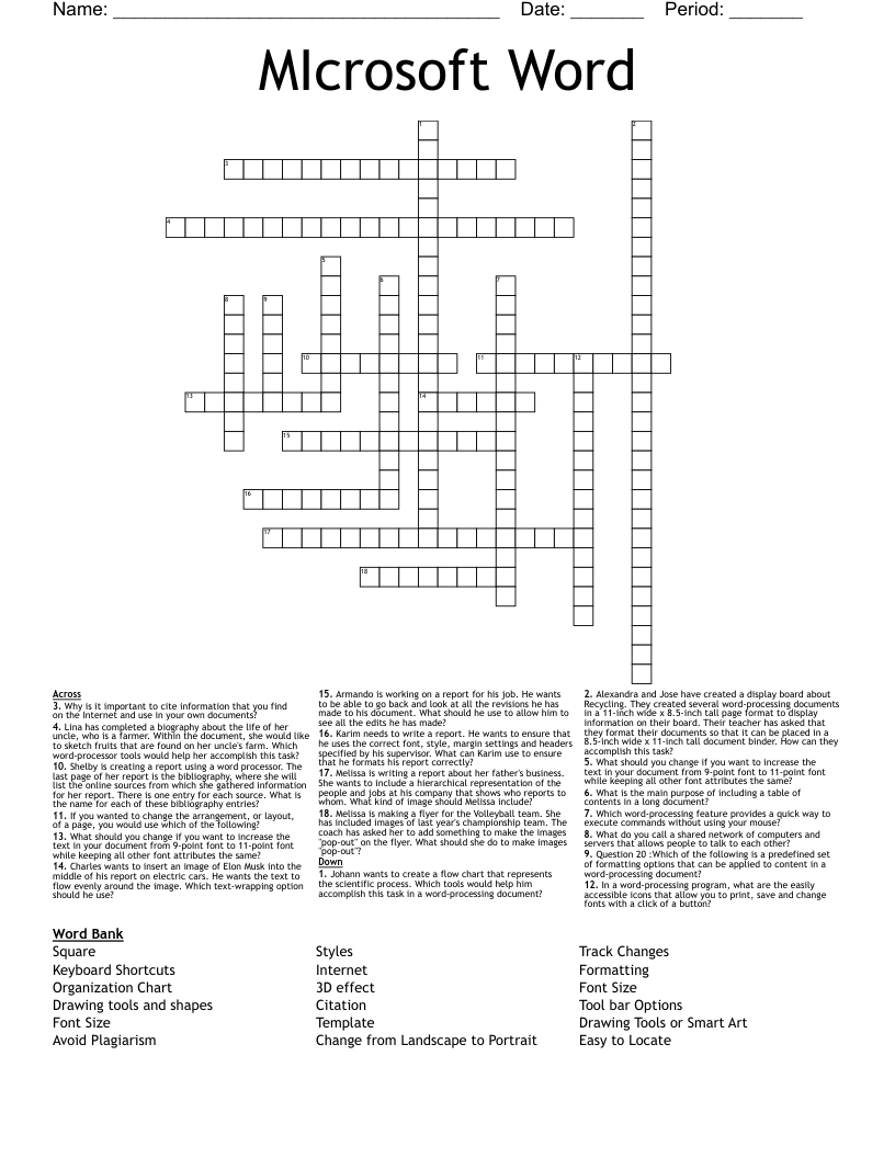 MIcrosoft Word Crossword