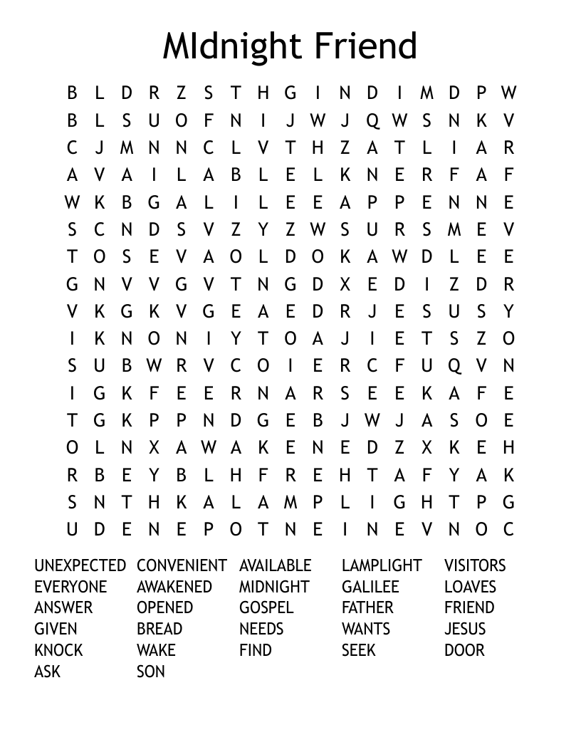MIdnight Friend Word Search