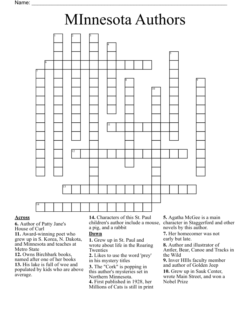 Minnesota Authors Crossword