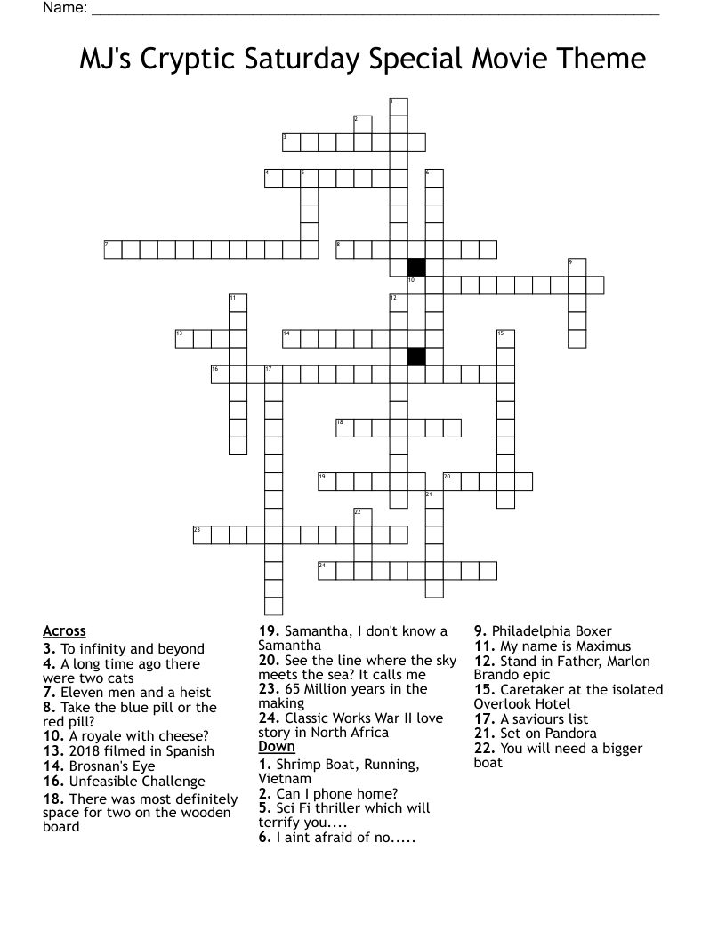 MJ's Cryptic Saturday Special Movie Theme  Crossword