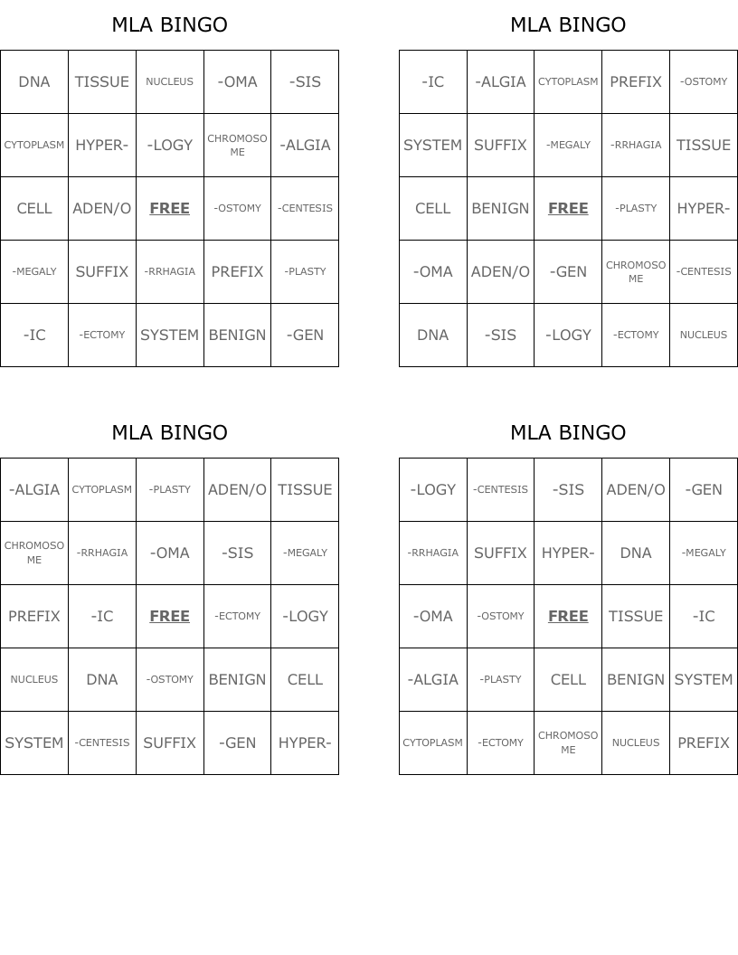 MLA BINGO