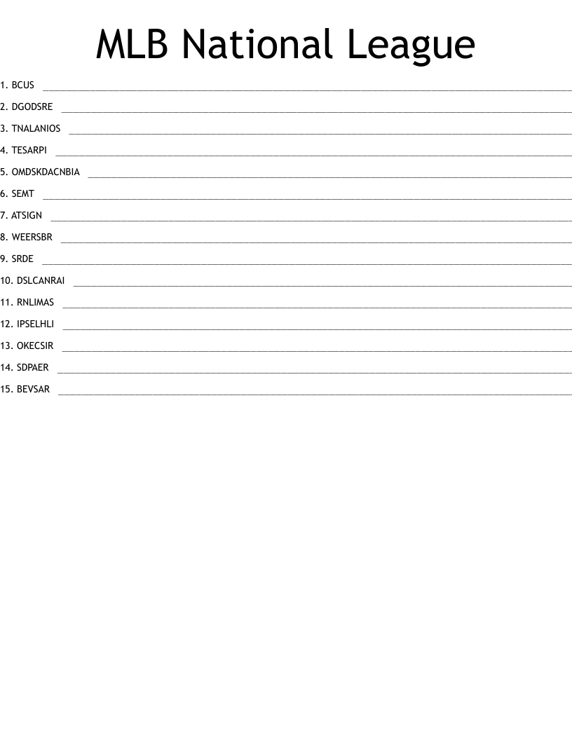 MLB National League Word Scramble