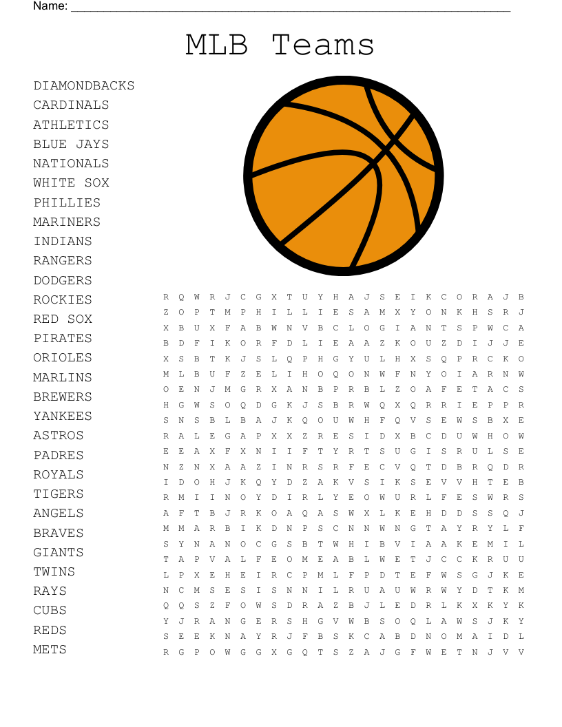 MLB Teams Word Search