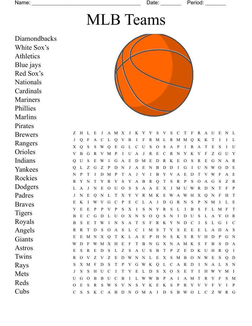 MLB Teams Word Search