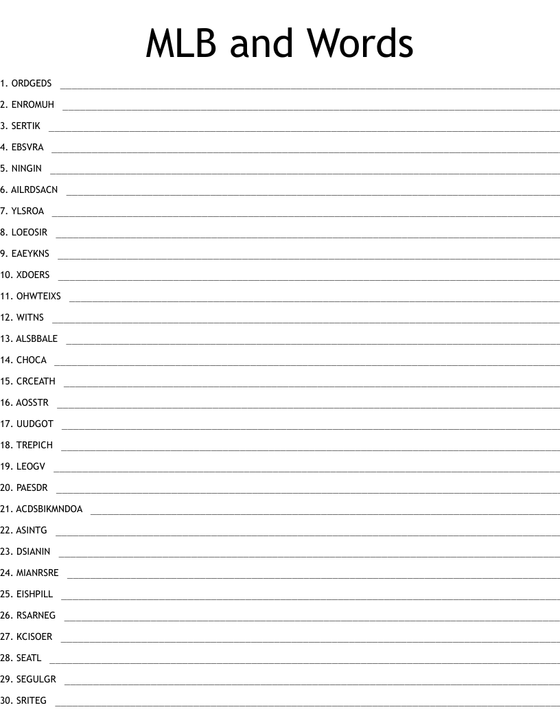 MLB and Words Word Scramble