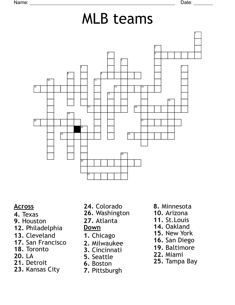 MLB teams Crossword