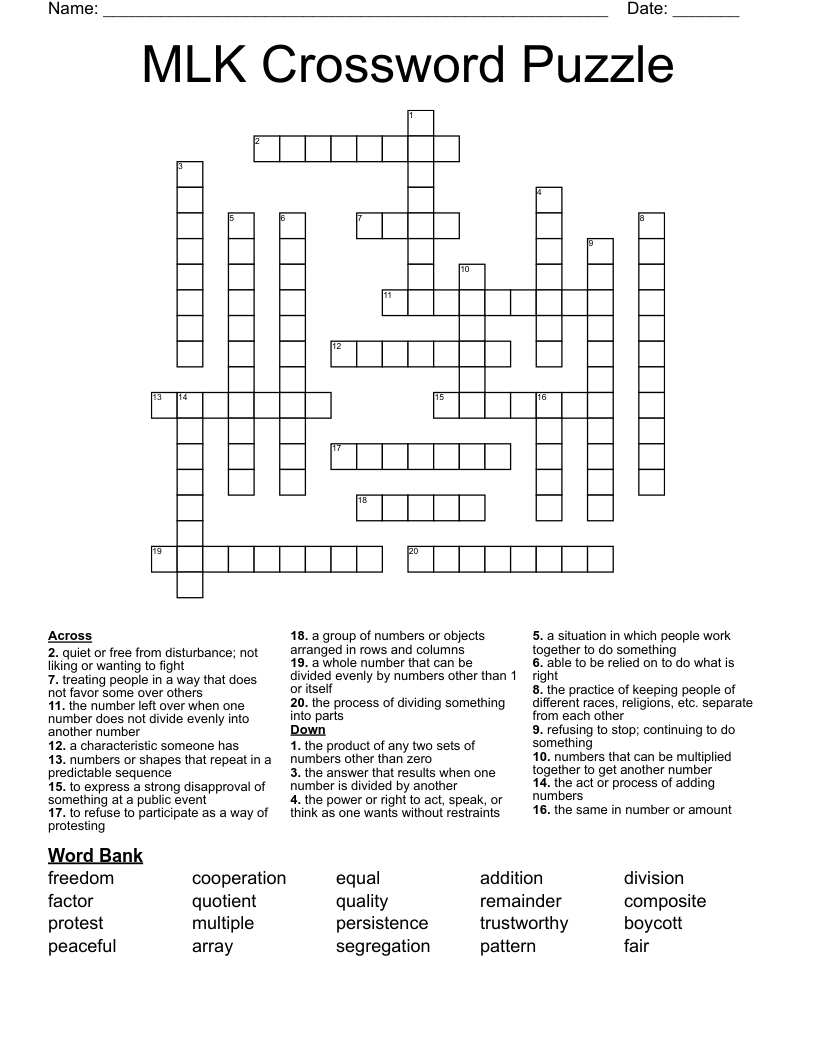 MLK Crossword Puzzle