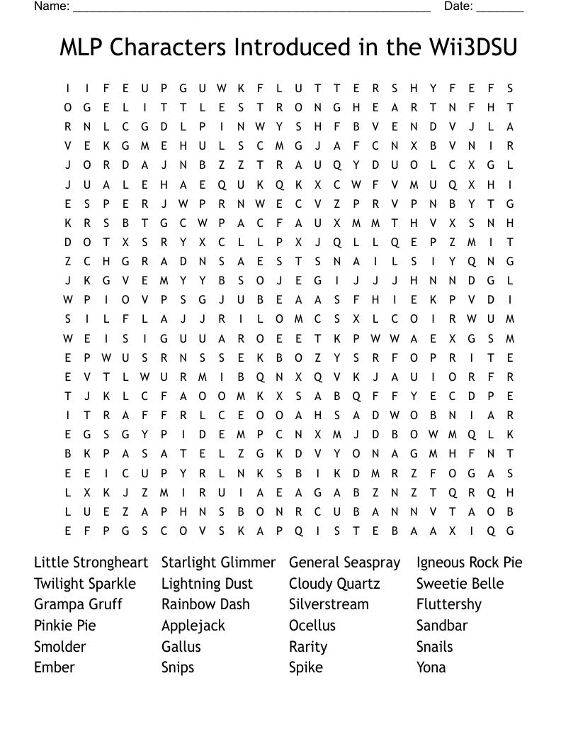 MLP Characters Introduced in the Wii3DSU Word Search