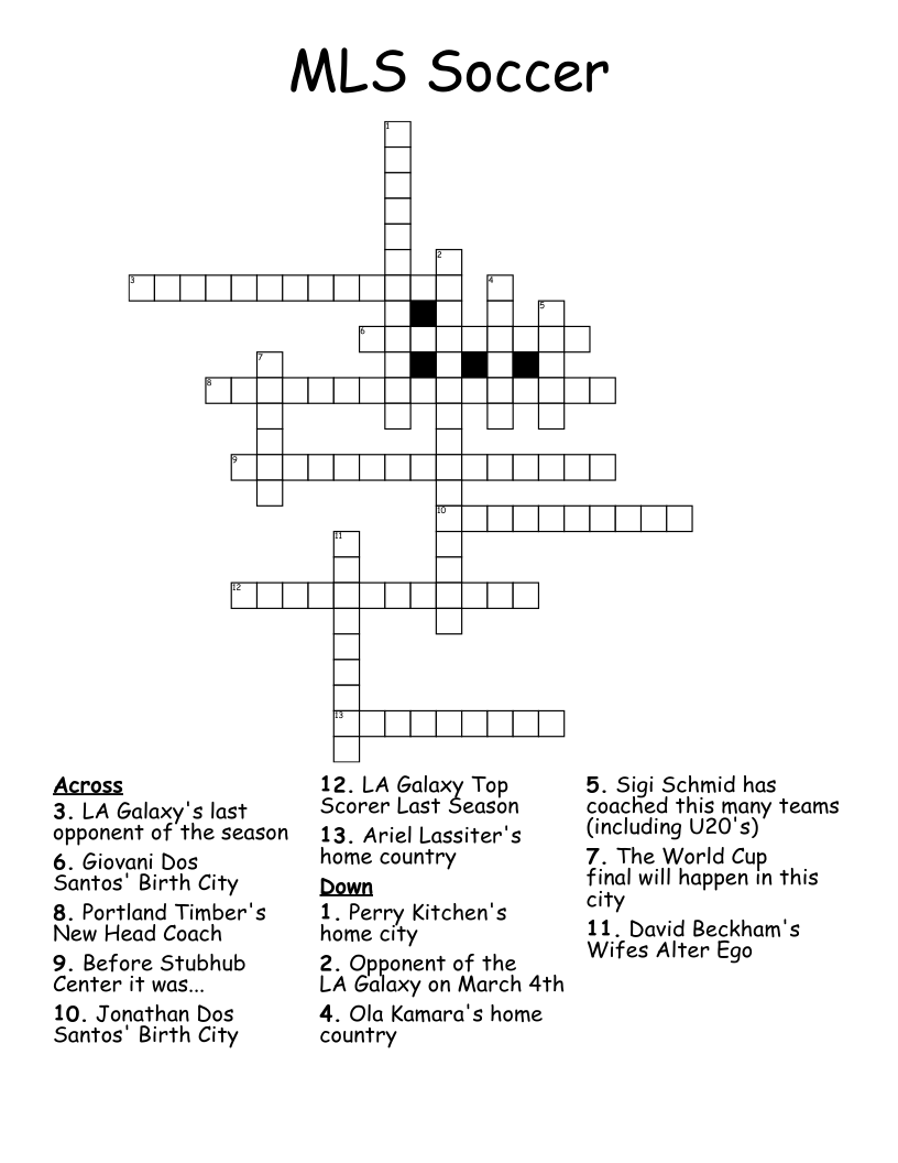 MLS Soccer Crossword