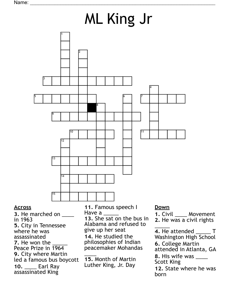 ML King Jr Crossword