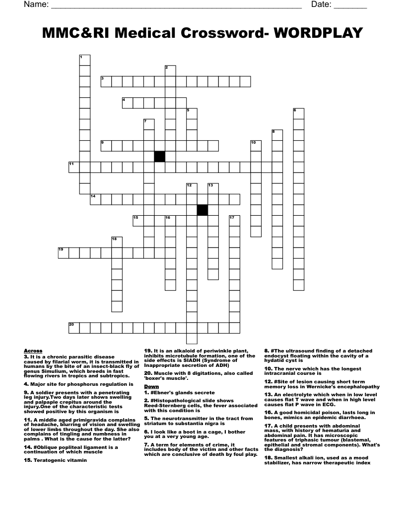 MMC&RI Medical Crossword- WORDPLAY