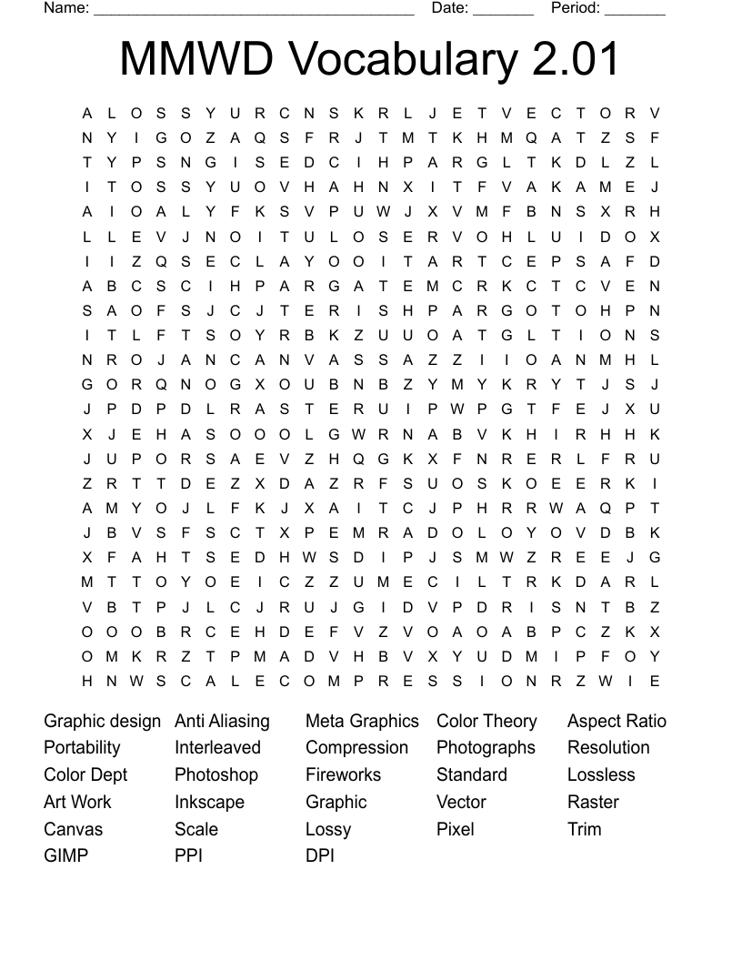 MMWD Vocabulary 2.01 Word Search