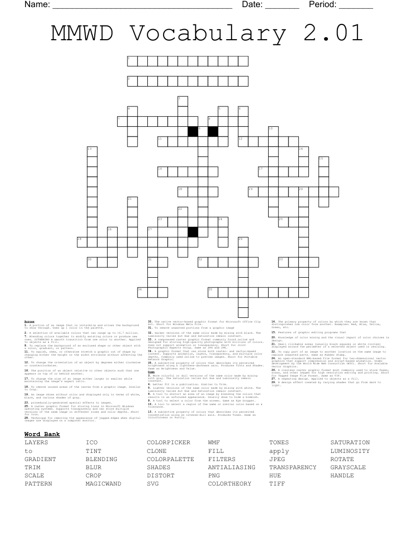MMWD Vocabulary 2.01 Crossword