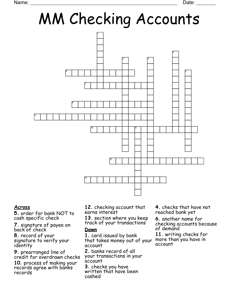 MM Checking Accounts Crossword