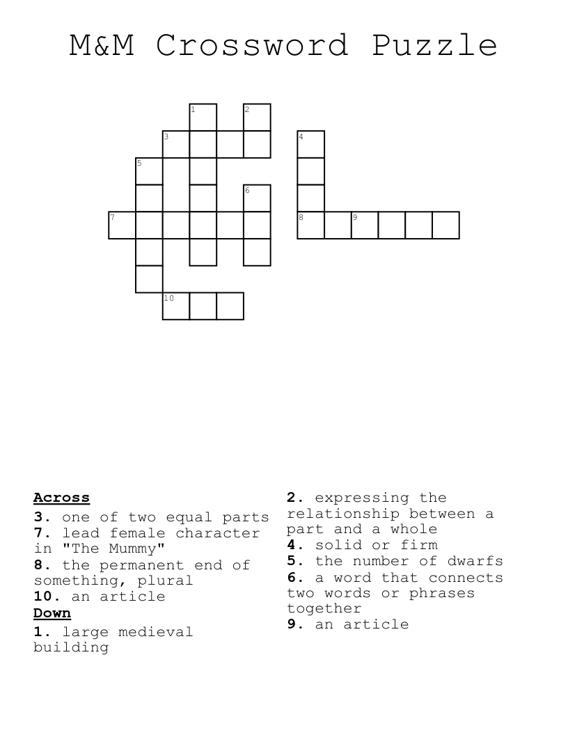 M&M Crossword Puzzle