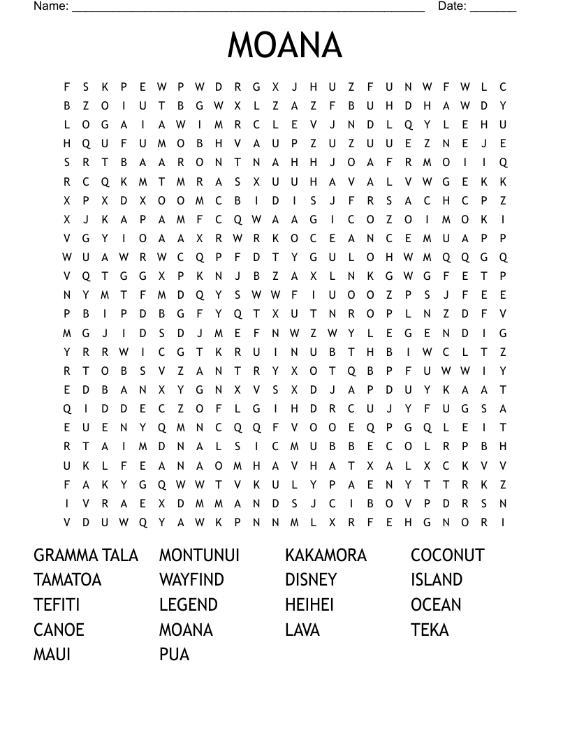 MOANA Word Search