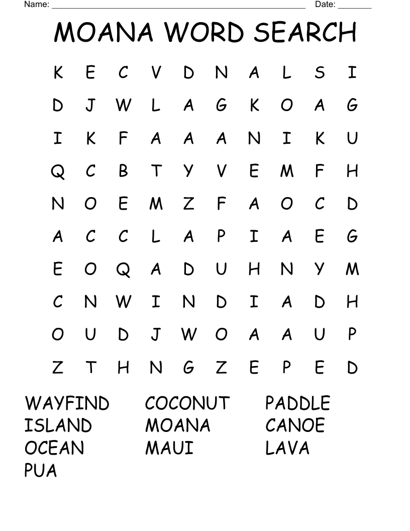 MOANA WORD SEARCH