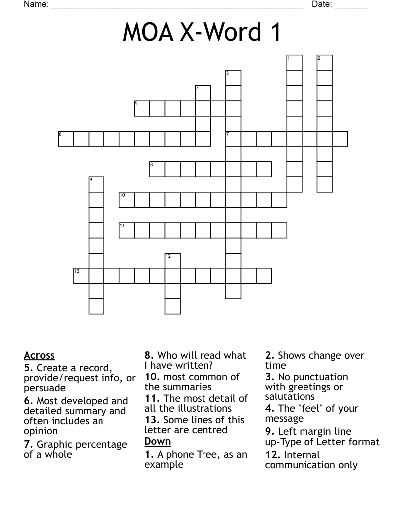 MOA X-Word 1 Crossword