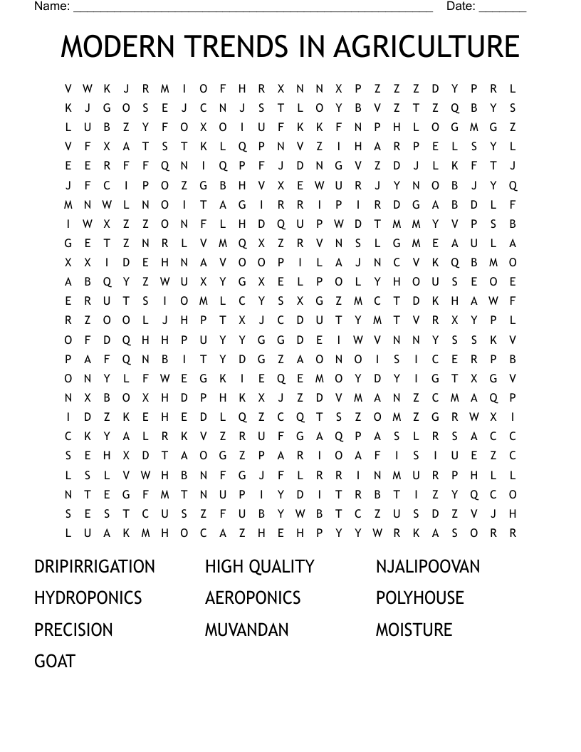 MODERN TRENDS IN AGRICULTURE Word Search