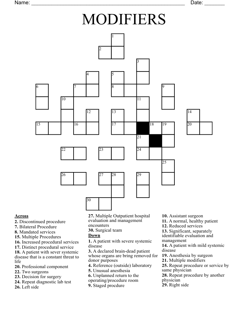 MODIFIERS Crossword