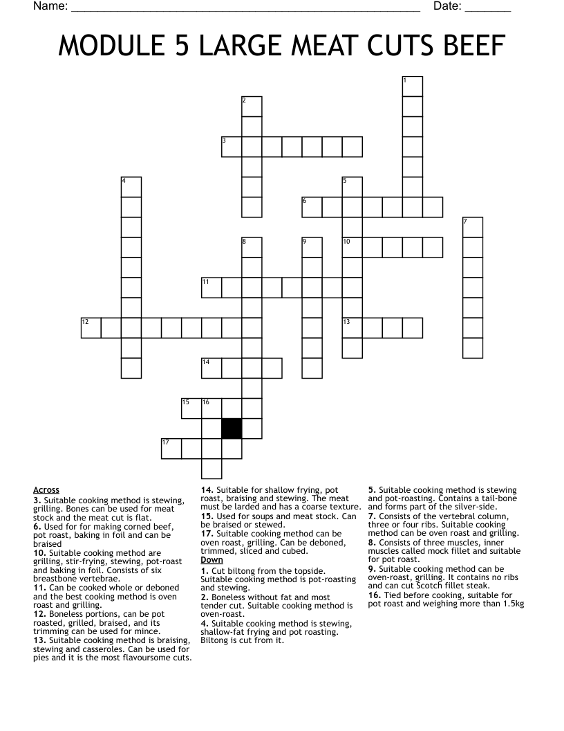 MODULE 5 LARGE MEAT CUTS BEEF Crossword
