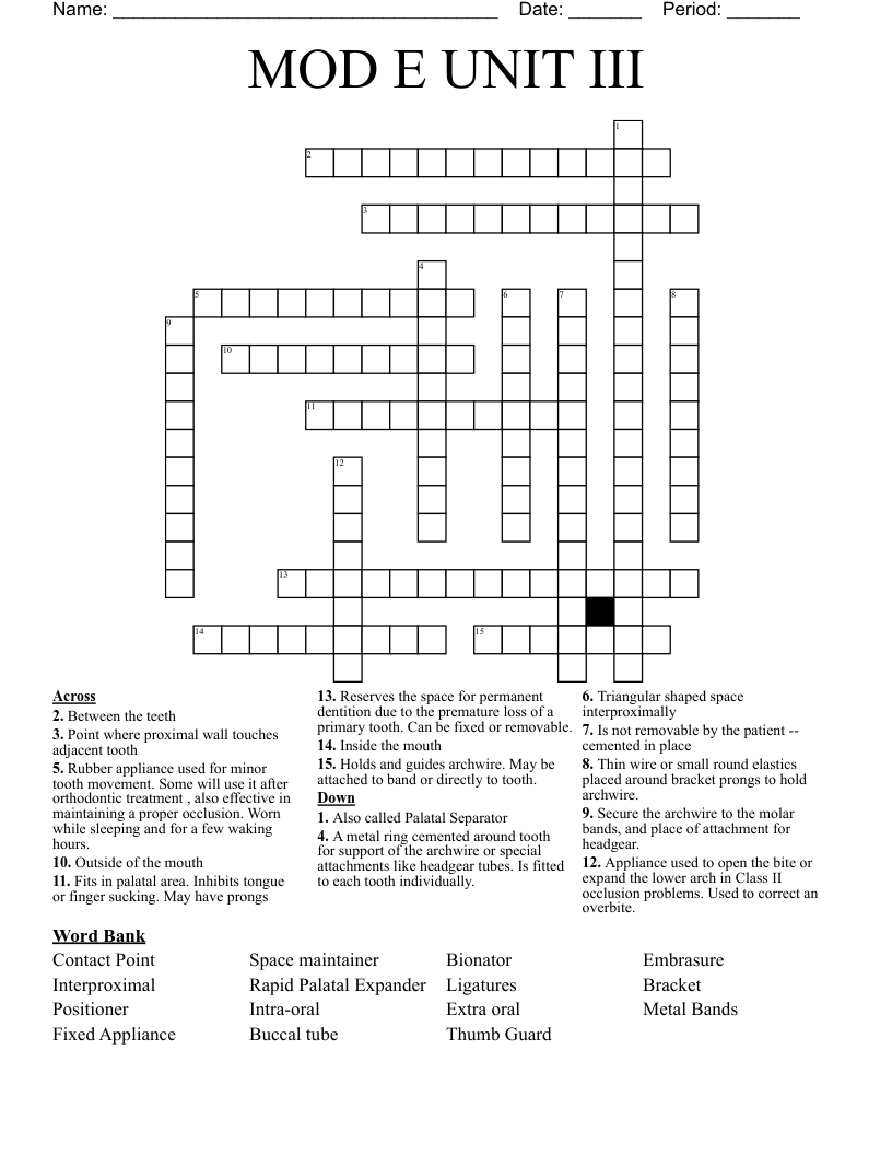 MOD E UNIT III Crossword