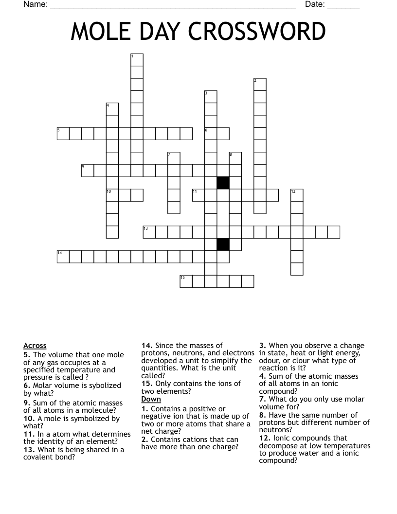 MOLE DAY CROSSWORD