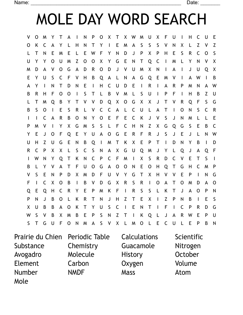MOLE DAY WORD SEARCH