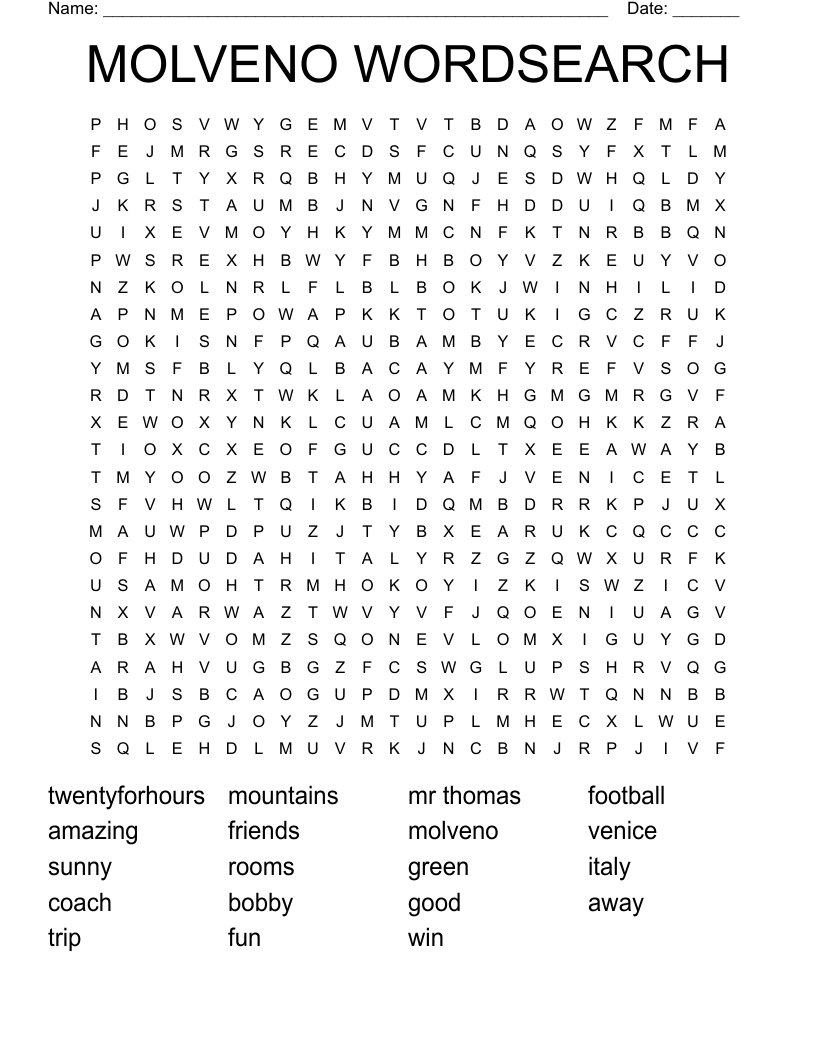 MOLVENO WORDSEARCH