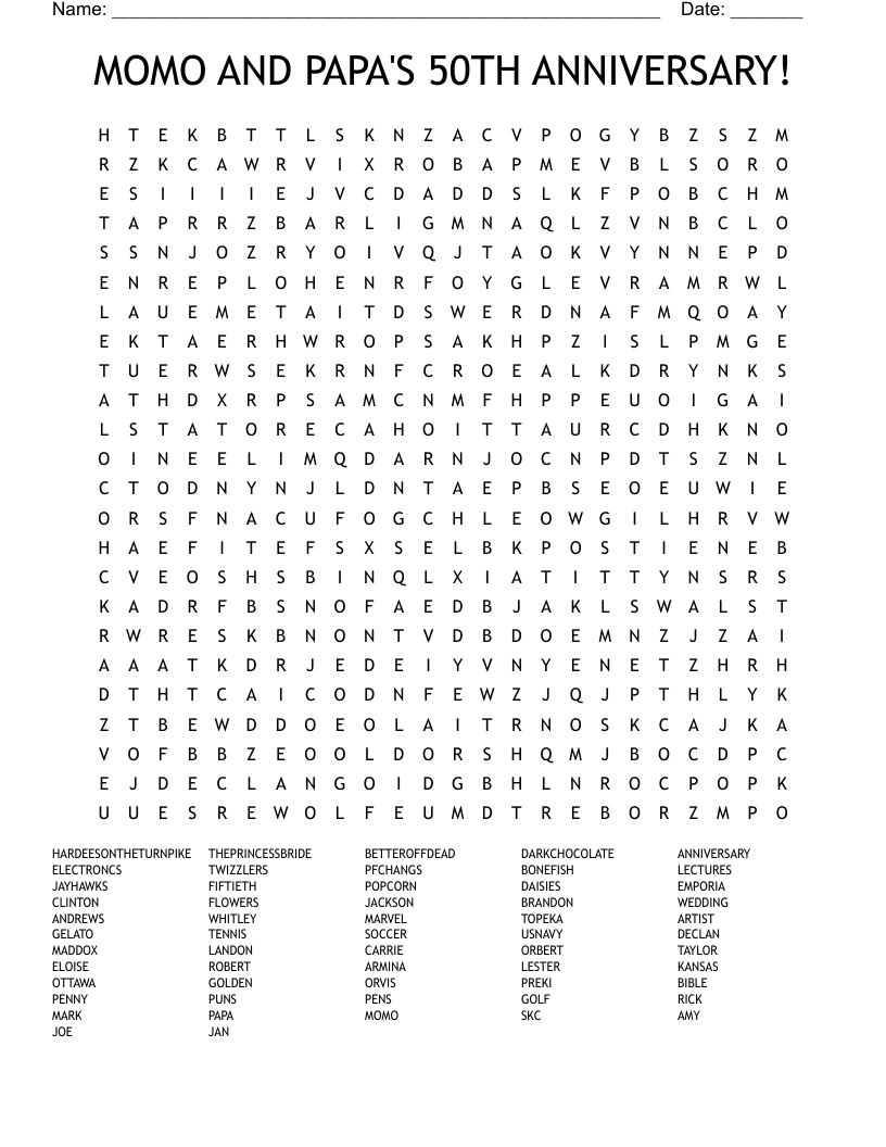 MOMO AND PAPA'S 50TH ANNIVERSARY! Word Search